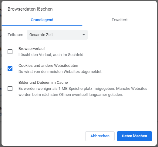 Cookies und andere Websitedaten