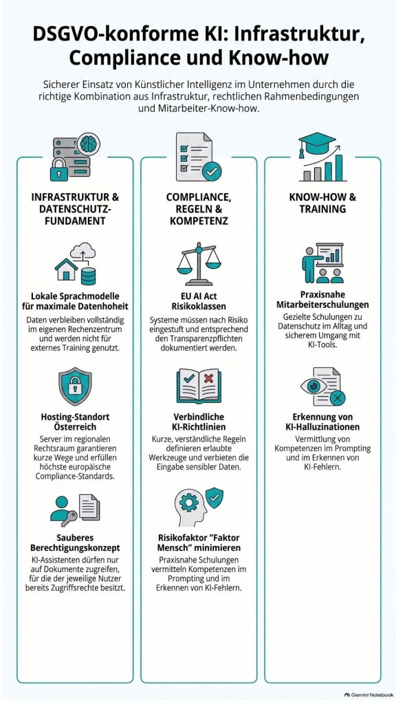 Infografik: DSGVO-konforme KI Infrastruktur, Compliance und Know-how